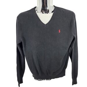 Polo Ralph Lauren Men Long Sleeve V-Neck‎ PullOver Sweater Blk Pima Cotton Large